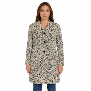 Nanette Lepore Black White Wool Blend Floral Brocade Coat Sz Med